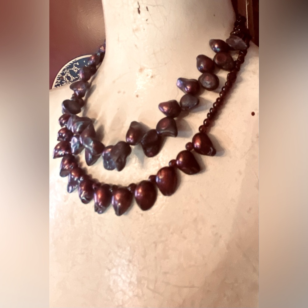 Handmade Saltwater Pearls with Garnet double necklaces